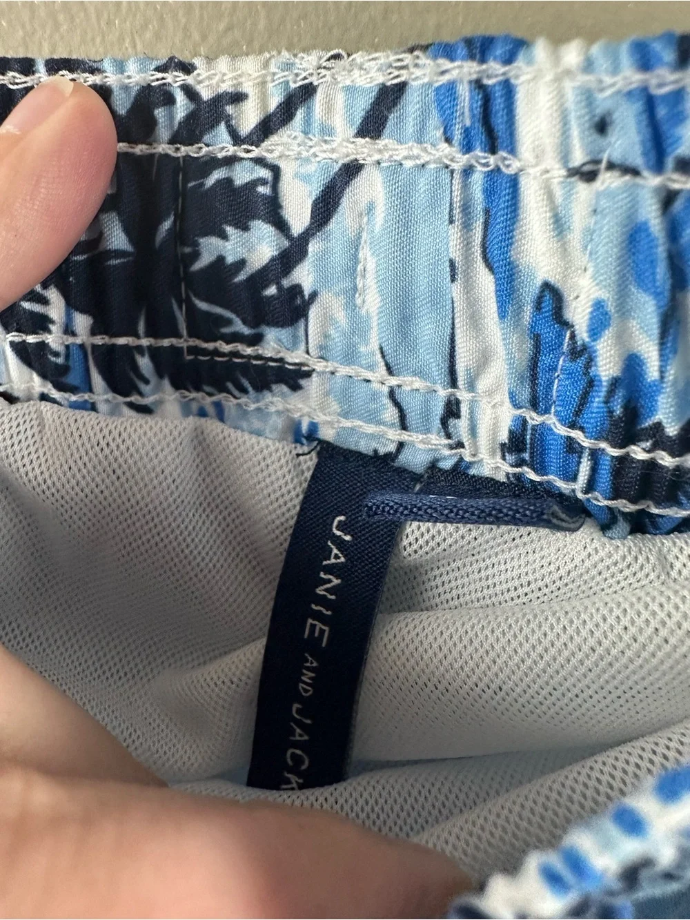 Janie and Jack Blue and Navy Tropical Print Swim Trunks